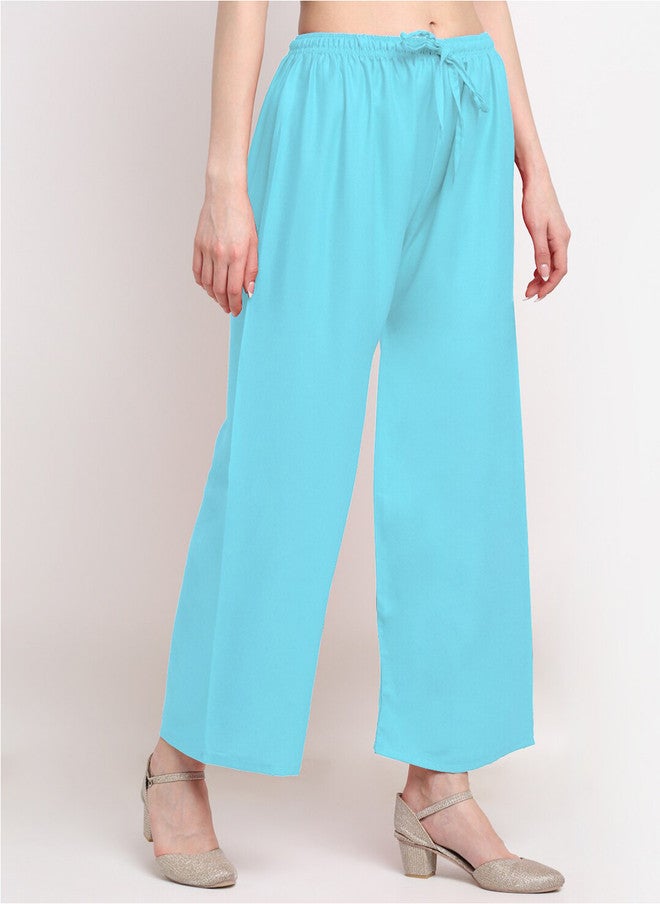 Trend Level Women Straight Fit Palazzos in Turquoise Blue - Image 2