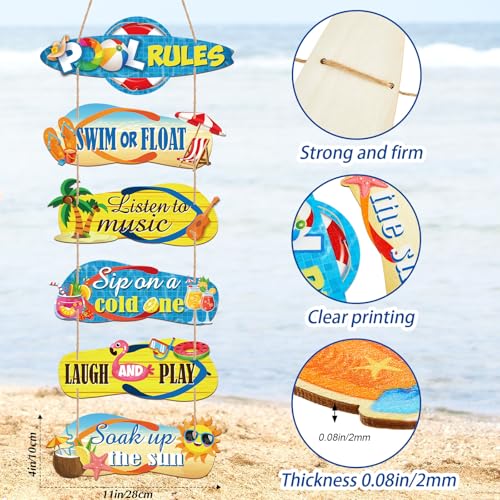 Chunful 6 Pack Pool Rules Signs and Decor Outdoor Wooden Beach Wall Hanging Decor 4 x 11 Inch Summer Slippers Hanging Sign Flip Flop Outdoor Decorations for Swimming Pool Beach Coastal Assemble by Yourself - Image 3