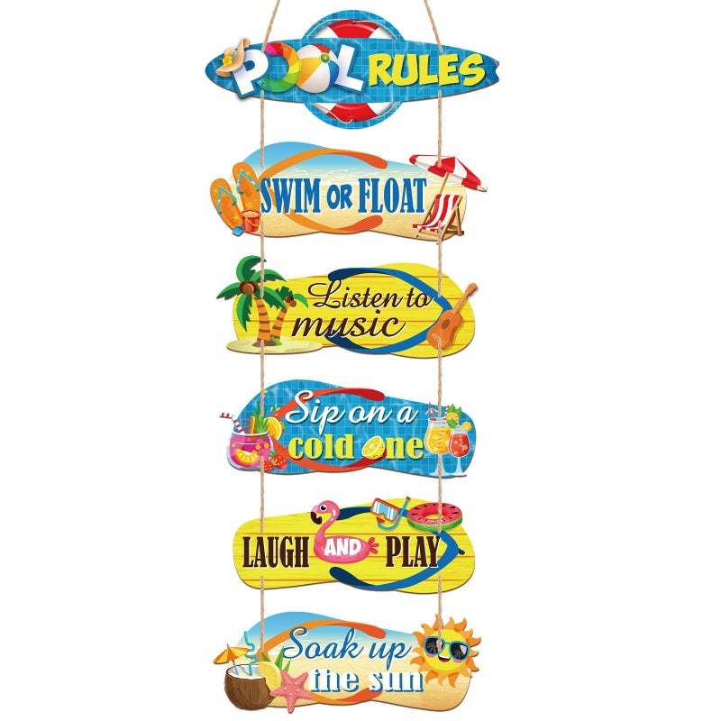 Chunful 6 Pack Pool Rules Signs and Decor Outdoor Wooden Beach Wall Hanging Decor 4 x 11 Inch Summer Slippers Hanging Sign Flip Flop Outdoor Decorations for Swimming Pool Beach Coastal Assemble by Yourself - Image 2