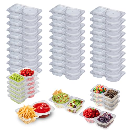 Evmliy 30Sets Snack Containers, Reusable Double 2 Compartment Condiment with lids for Sauces Dipping,Disposable and Ideal On the Go Or Grab to Pack - Image 1