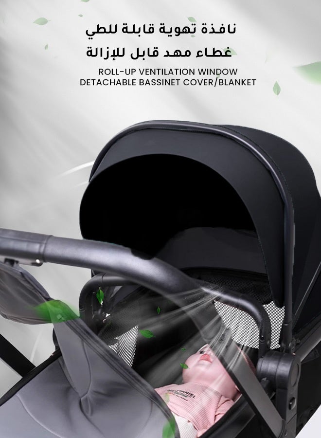 هومبيني عربة أطفال فاخرة عالية الارتفاع قابلة للدفع بالاتجاهين | 3 أوضاع قابلة للتبديل بزر واحد | نظام امتصاص صدمات متطور | سلة نوم قابلة للاستلقاء الكامل | حزام أمان بخمس نقاط | تتحمل حتى 60 كجم | مناسبة من عمر 0 إلى 4 سنوات - Image 4
