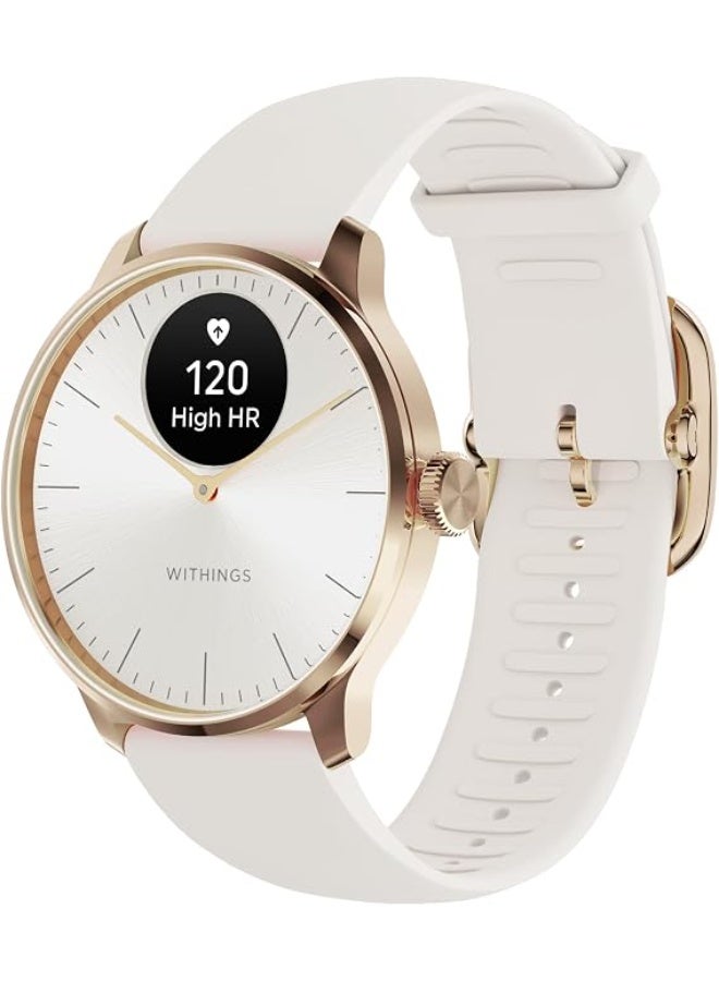 ويذينجز ساعة ذكية Withings ScanWatch Light، إطار ذهبي مع سوار أبيض، مراقبة معدل ضربات القلب، تعقب اللياقة البدنية والنوم - Image 1