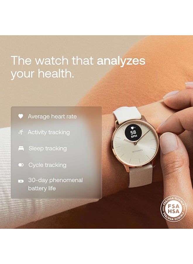 ويذينجز ساعة ذكية Withings ScanWatch Light، إطار ذهبي مع سوار أبيض، مراقبة معدل ضربات القلب، تعقب اللياقة البدنية والنوم - Image 2