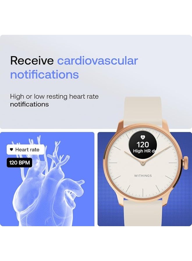 ويذينجز ساعة ذكية Withings ScanWatch Light، إطار ذهبي مع سوار أبيض، مراقبة معدل ضربات القلب، تعقب اللياقة البدنية والنوم - Image 3
