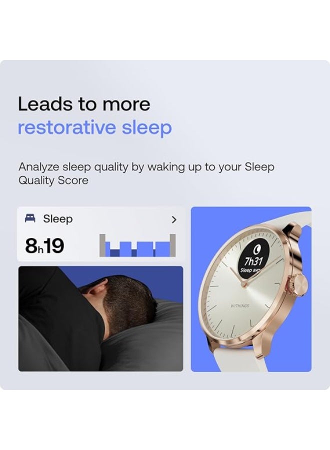 ويذينجز ساعة ذكية Withings ScanWatch Light، إطار ذهبي مع سوار أبيض، مراقبة معدل ضربات القلب، تعقب اللياقة البدنية والنوم - Image 4