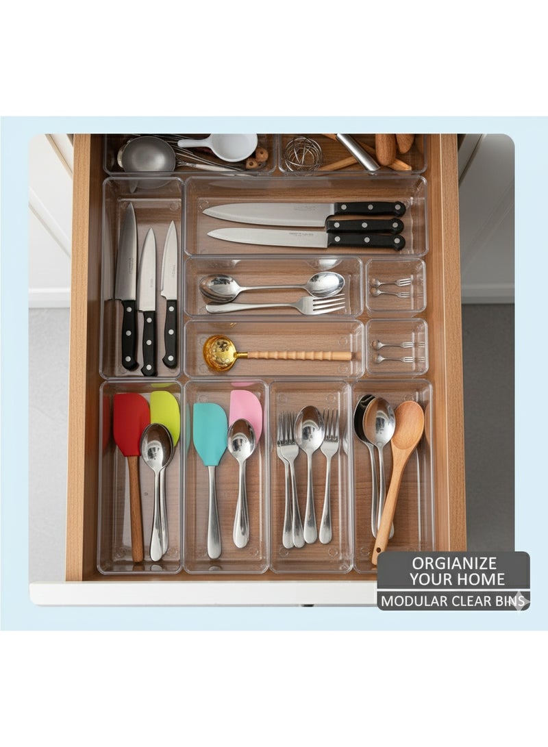 أيه بي جي طقم من 3 منظمات شفافة للأكواب والملاعق – صواني تخزين متعددة الاستخدام للأدراج والمكياج والمطبخ والمكتب وأكثر - Image 3