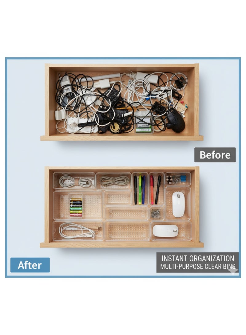 أيه بي جي طقم من 3 منظمات شفافة للأكواب والملاعق – صواني تخزين متعددة الاستخدام للأدراج والمكياج والمطبخ والمكتب وأكثر - Image 4