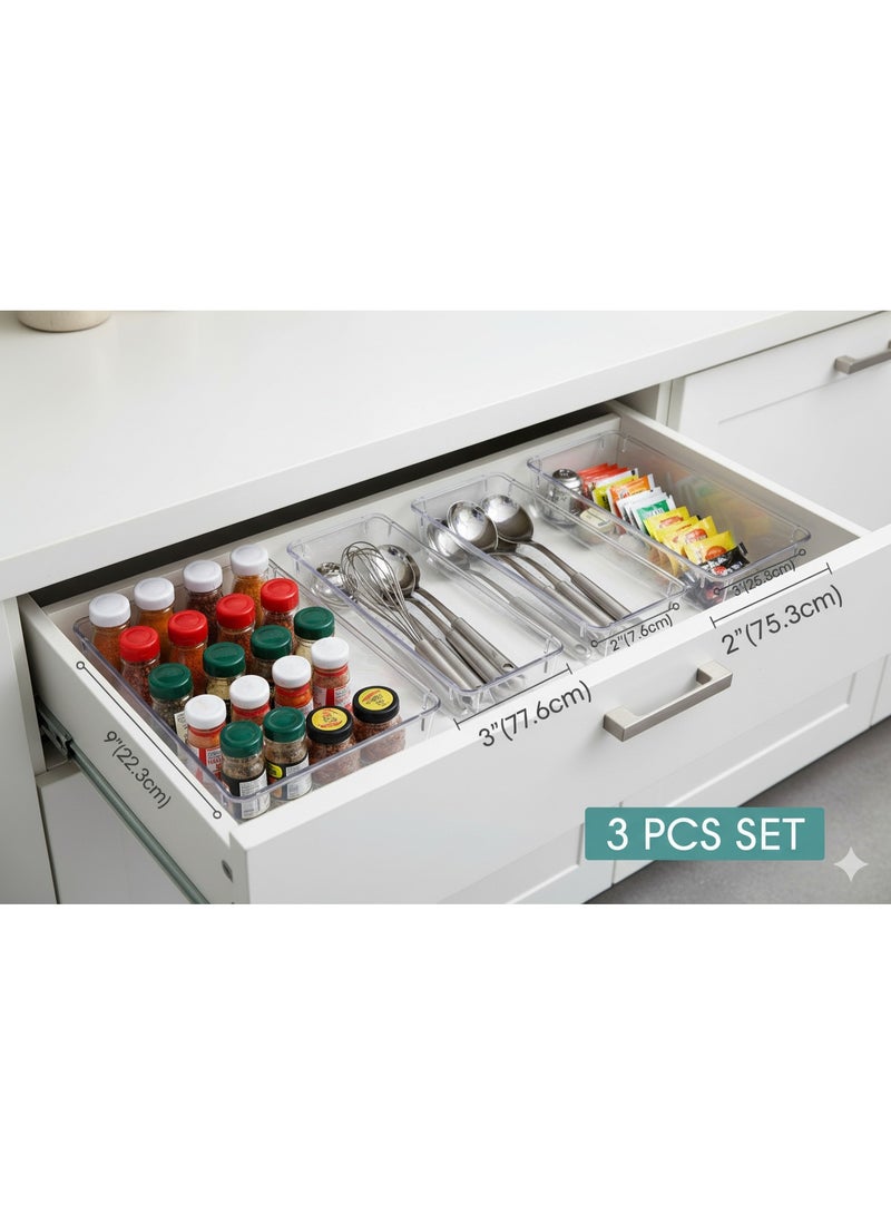 أيه بي جي طقم من 3 منظمات شفافة للأكواب والملاعق – صواني تخزين متعددة الاستخدام للأدراج والمكياج والمطبخ والمكتب وأكثر - Image 5
