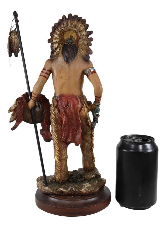 Ebros Gift Battle Ready War Path Native American Indian Warrior Tribal Chief with Battle Headdress Holding Spear Axe and Shield Statue As Home Decor Sculpture Cultural Heritage History Figurine - Image 4