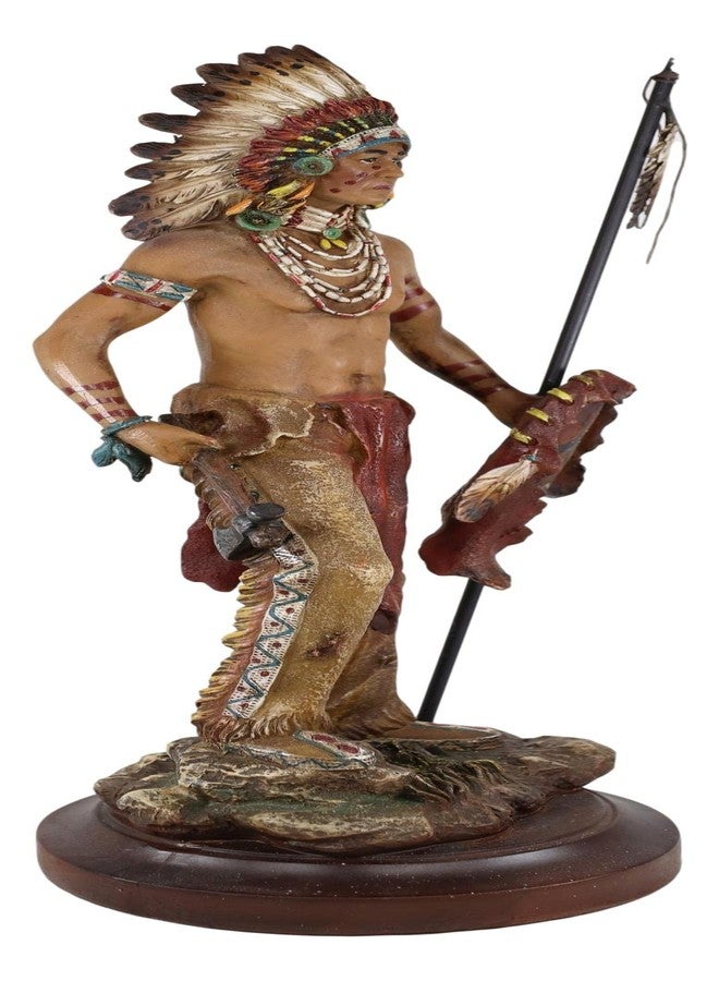 Ebros Gift Battle Ready War Path Native American Indian Warrior Tribal Chief with Battle Headdress Holding Spear Axe and Shield Statue As Home Decor Sculpture Cultural Heritage History Figurine - Image 2