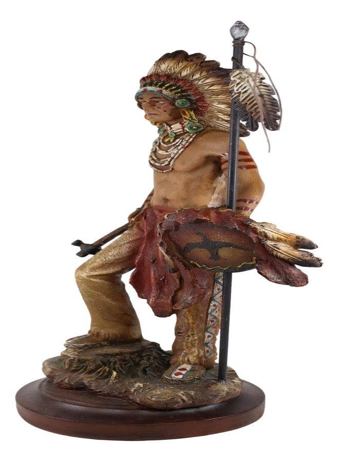 Ebros Gift Battle Ready War Path Native American Indian Warrior Tribal Chief with Battle Headdress Holding Spear Axe and Shield Statue As Home Decor Sculpture Cultural Heritage History Figurine - Image 3
