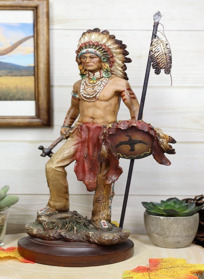 Ebros Gift Battle Ready War Path Native American Indian Warrior Tribal Chief with Battle Headdress Holding Spear Axe and Shield Statue As Home Decor Sculpture Cultural Heritage History Figurine - Image 5