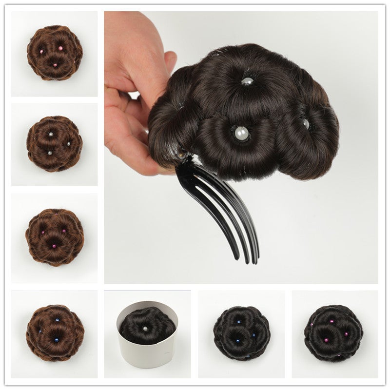 Generic Pearl Flower Hair Claw Elegant Bun HolderDark brown + white beads Dark brown + white beads