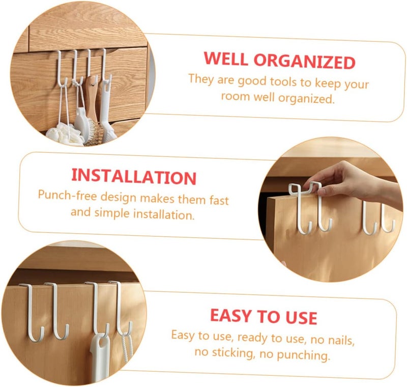 DECHOUS 2 Pcs Over Door Hooks Double Row Practical Hanger Hooks for Coats and Towels White Iron Design for Bedroom and Bathroom - Image 4