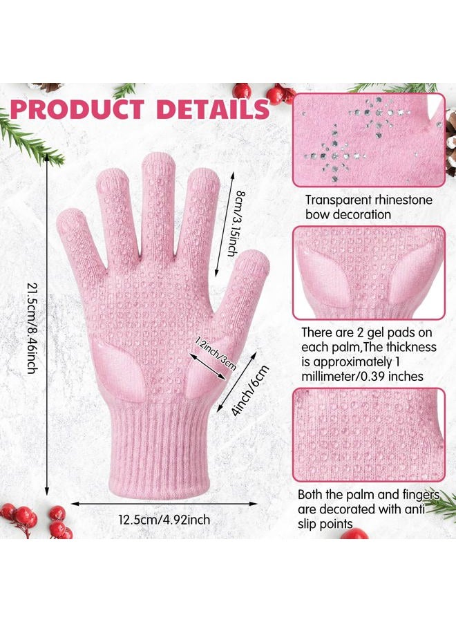 Toulite 3 Pairs Adult Winter Gloves, Non Slip Gel Grip Warm Gloves with Rhinestone Crystals for Ice Skating, Driving, Walking(Pink, Black, Nude) - Image 2