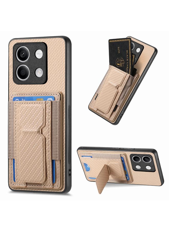 Green Tiger For Xiaomi Redmi Note 13 5G Carbon Fiber Fold Stand Elastic Card Bag Phone Case(Khaki)