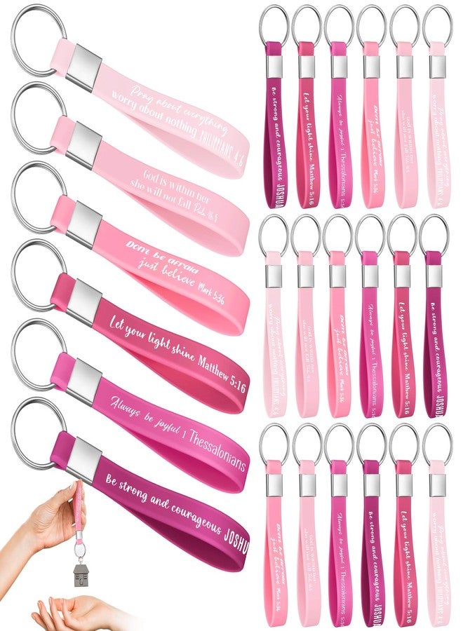 سوريو مجموعة سلاسل مفاتيح مسيحية من سوريو، 24 قطعة، هدايا بالجملة للنساء والرجال والفتيات، هدايا لحفلات الكنيسة، حلقات مفاتيح تحفيزية (لون وردي) - Image 1