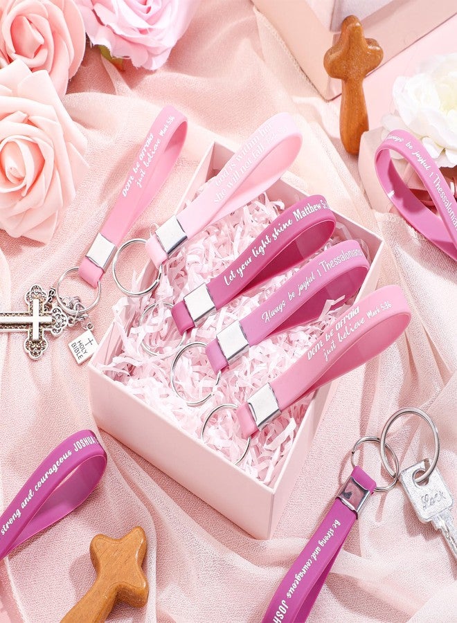 سوريو مجموعة سلاسل مفاتيح مسيحية من سوريو، 24 قطعة، هدايا بالجملة للنساء والرجال والفتيات، هدايا لحفلات الكنيسة، حلقات مفاتيح تحفيزية (لون وردي) - Image 5