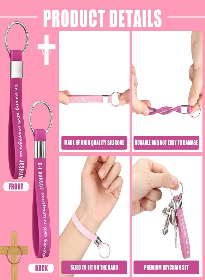 سوريو مجموعة سلاسل مفاتيح مسيحية من سوريو، 24 قطعة، هدايا بالجملة للنساء والرجال والفتيات، هدايا لحفلات الكنيسة، حلقات مفاتيح تحفيزية (لون وردي) - Image 3