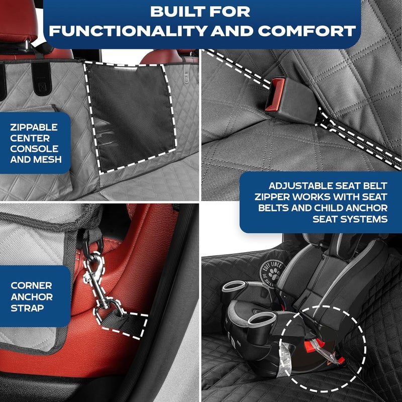 Ruff Liners Standard Dog Seat Cover, Gray â€“ As Seen on Shark Tank â€“ Back Seat Protector for Cars, Mid-Size SUVs, & Mid-Size Trucks â€“ Waterproof, Touch Fasteners, & Belt Slots â€“ Sturdy Dog Hammock - Image 4