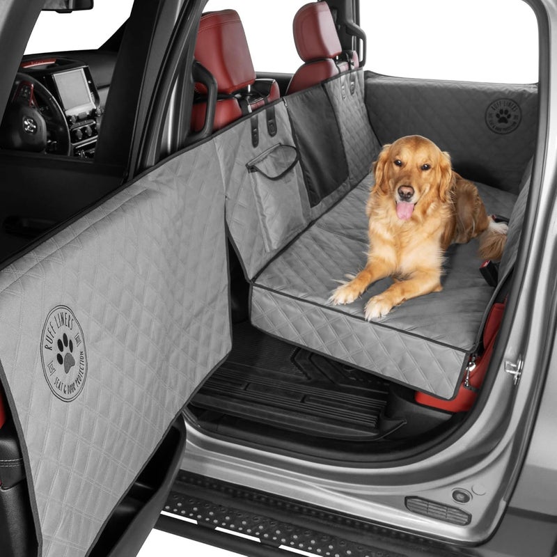 Ruff Liners Standard Dog Seat Cover, Gray â€“ As Seen on Shark Tank â€“ Back Seat Protector for Cars, Mid-Size SUVs, & Mid-Size Trucks â€“ Waterproof, Touch Fasteners, & Belt Slots â€“ Sturdy Dog Hammock - Image 1