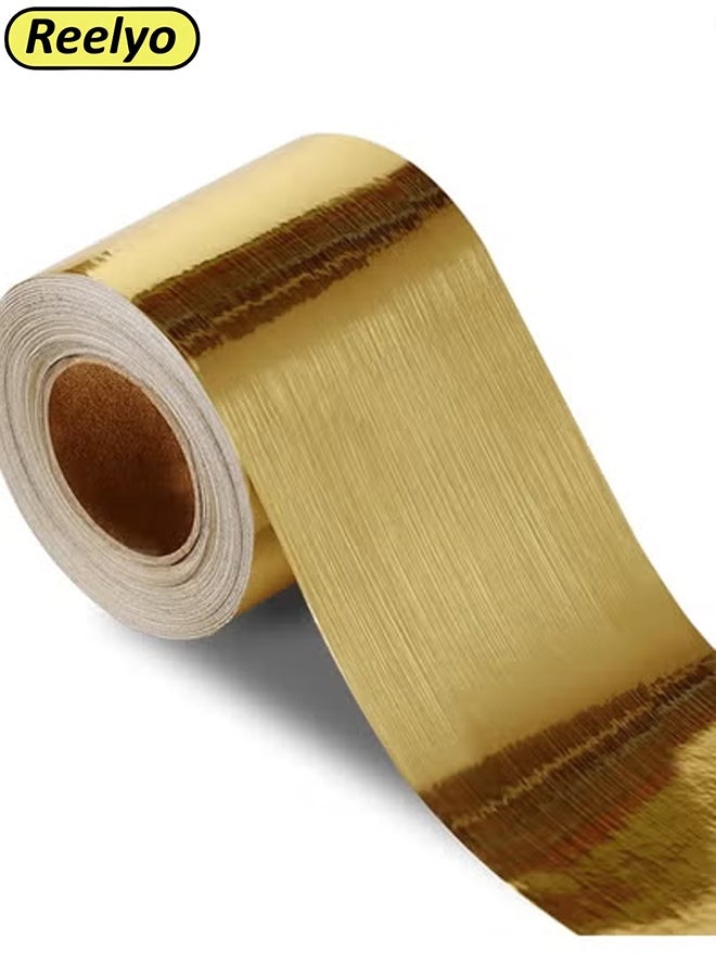 Reelyo 5m Brushed Gold Border Stickers Self Adhesive Imitation Metal Wall Border for Baseboard Door Frame Window Frame Decoration Home Use 10cm x 5m - Image 1