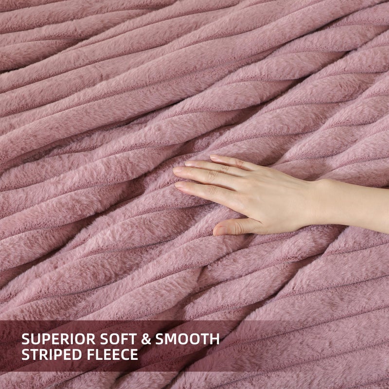 Smoofy Fluffy Queen Comforter Set 3 Pieces - Old Pink Fleece Fluffy Comforter Set, Luxury Fuzzy Queen Bedding Set, Soft Warm Bed Set All Season, Heavy Faux Fur Comforter with 2 Pillow Cases - Image 5