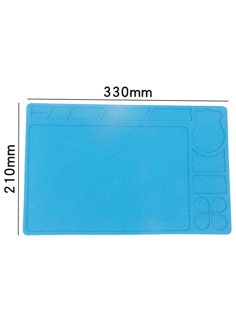 Soldering Mat 33x21cm, Silicone Heat Resistant Work Station Desk Pad for BGA Soldering Iron Workbench Cell Phone Laptop Repair (TE-609, Blue)