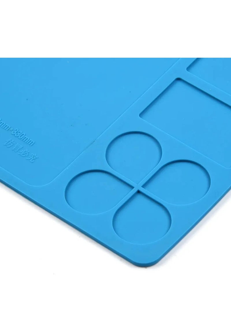 Soldering Mat 33x21cm, Silicone Heat Resistant Work Station Desk Pad for BGA Soldering Iron Workbench Cell Phone Laptop Repair (TE-609, Blue)