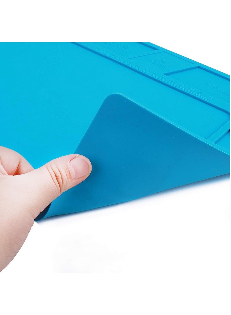 Soldering Mat 33x21cm, Silicone Heat Resistant Work Station Desk Pad for BGA Soldering Iron Workbench Cell Phone Laptop Repair (TE-609, Blue)