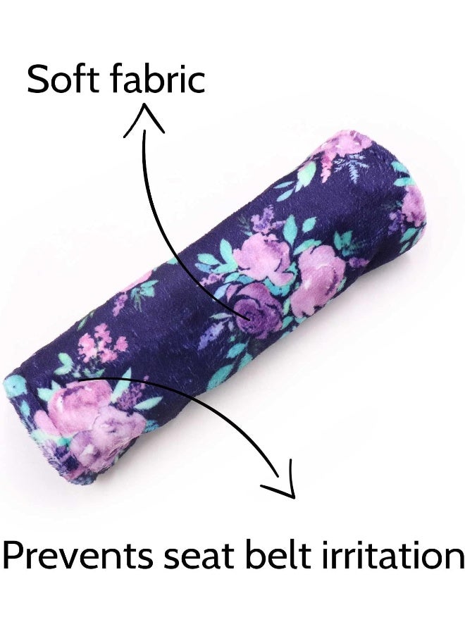 TANOFAR Baby Car Seat Belt Covers, Purple Flower Car Seat Strap Covers for Boys Girls, Fleece Stroller Strap Cover for Kids, Soft Car Seat Neck Cover, Newborn Car Seat Straps Shoulder Protectors, 2 Pack - Image 3