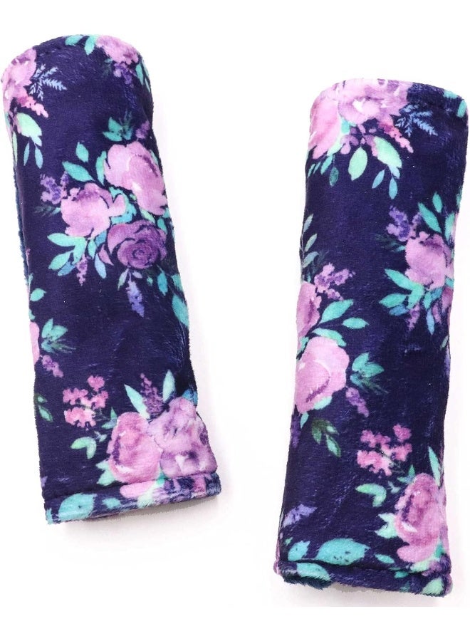 TANOFAR Baby Car Seat Belt Covers, Purple Flower Car Seat Strap Covers for Boys Girls, Fleece Stroller Strap Cover for Kids, Soft Car Seat Neck Cover, Newborn Car Seat Straps Shoulder Protectors, 2 Pack - Image 1