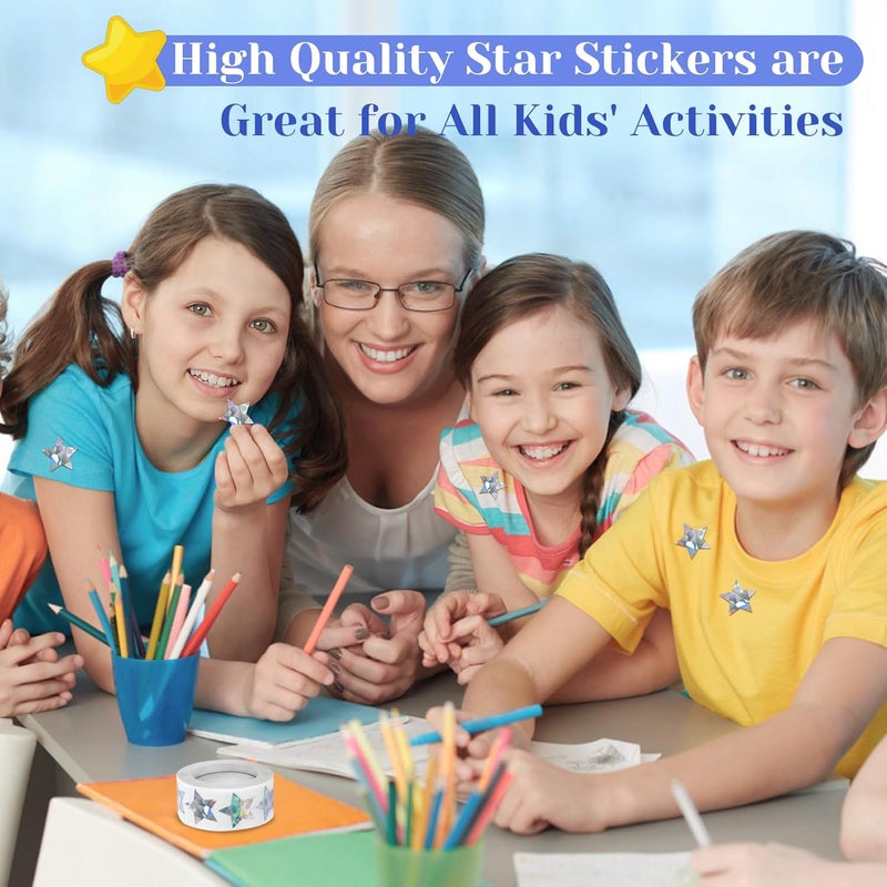 Imeepa 500 PCS Holographic Silver Star Stickers, 1 inch Self Adhesive Metallic Glitter Foil Stickers Sparkly Star Sticker Reward Behavior Chart Labels for Kids Students Teachers Supplies - Image 4