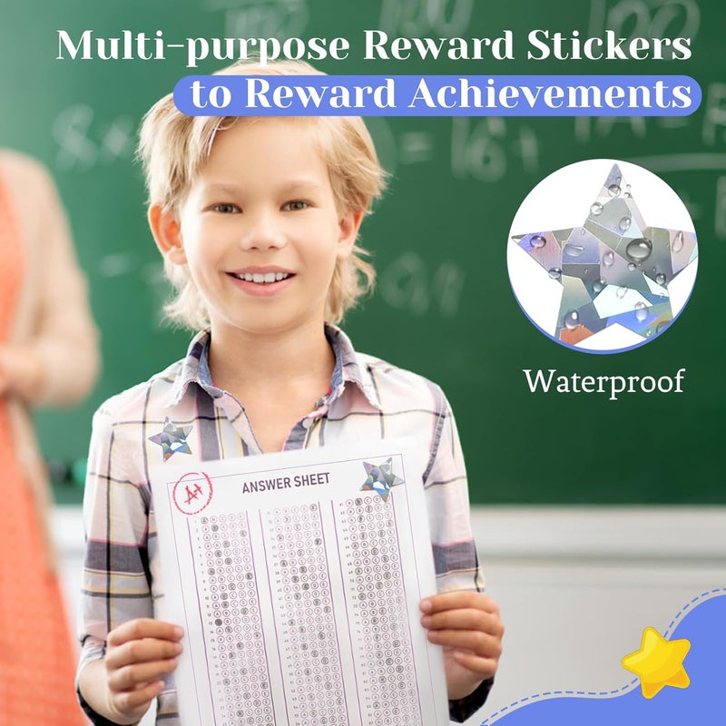 Imeepa 500 PCS Holographic Silver Star Stickers, 1 inch Self Adhesive Metallic Glitter Foil Stickers Sparkly Star Sticker Reward Behavior Chart Labels for Kids Students Teachers Supplies - Image 3