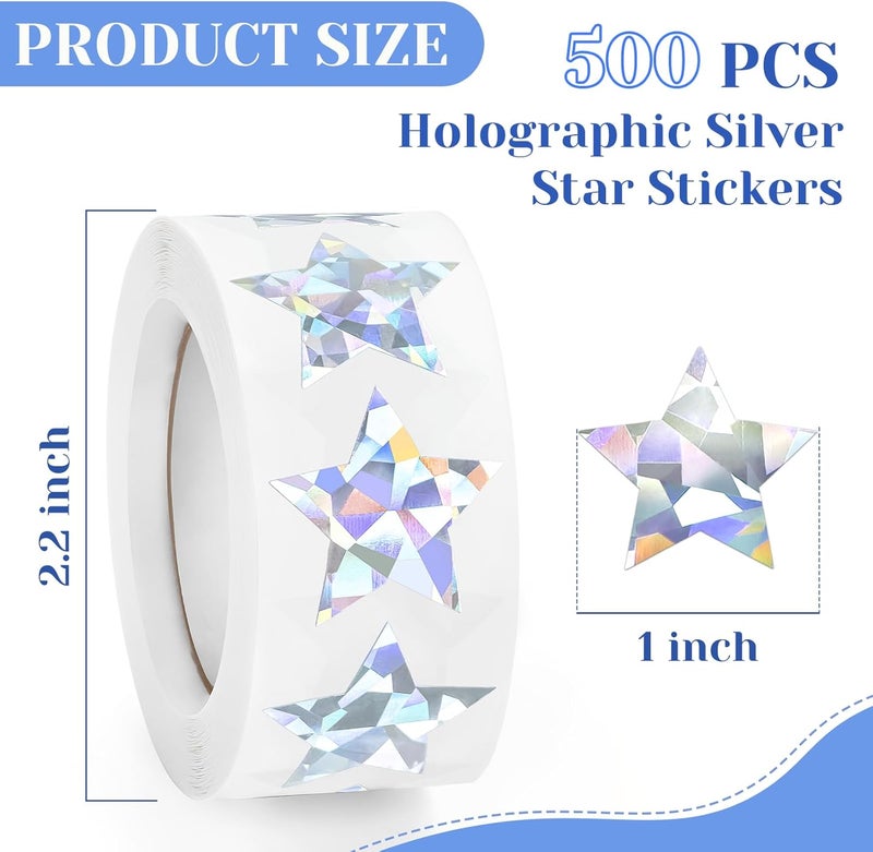 Imeepa 500 PCS Holographic Silver Star Stickers, 1 inch Self Adhesive Metallic Glitter Foil Stickers Sparkly Star Sticker Reward Behavior Chart Labels for Kids Students Teachers Supplies - Image 2