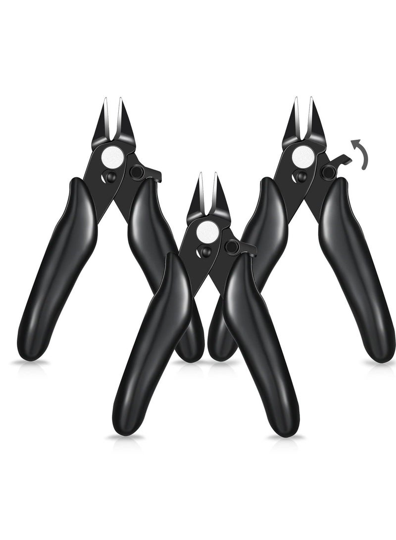 3 Pcs 3.5 Inch Micro Cutter With Lock Flush Mini Wire Cutters Side Diagonal Cutting Pliers Small Cut Jewelers Tools Soft Snips Nippers For Electronic, Model, Black - Image 1