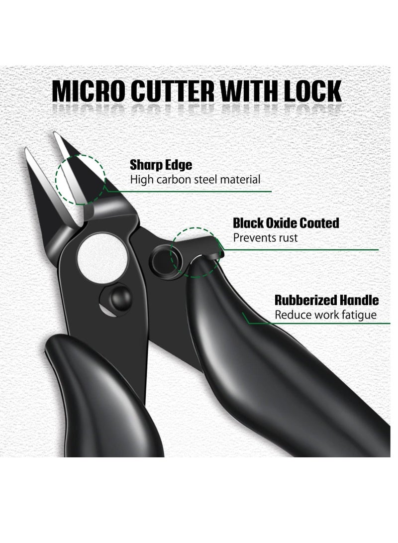 3 Pcs 3.5 Inch Micro Cutter With Lock Flush Mini Wire Cutters Side Diagonal Cutting Pliers Small Cut Jewelers Tools Soft Snips Nippers For Electronic, Model, Black - Image 4