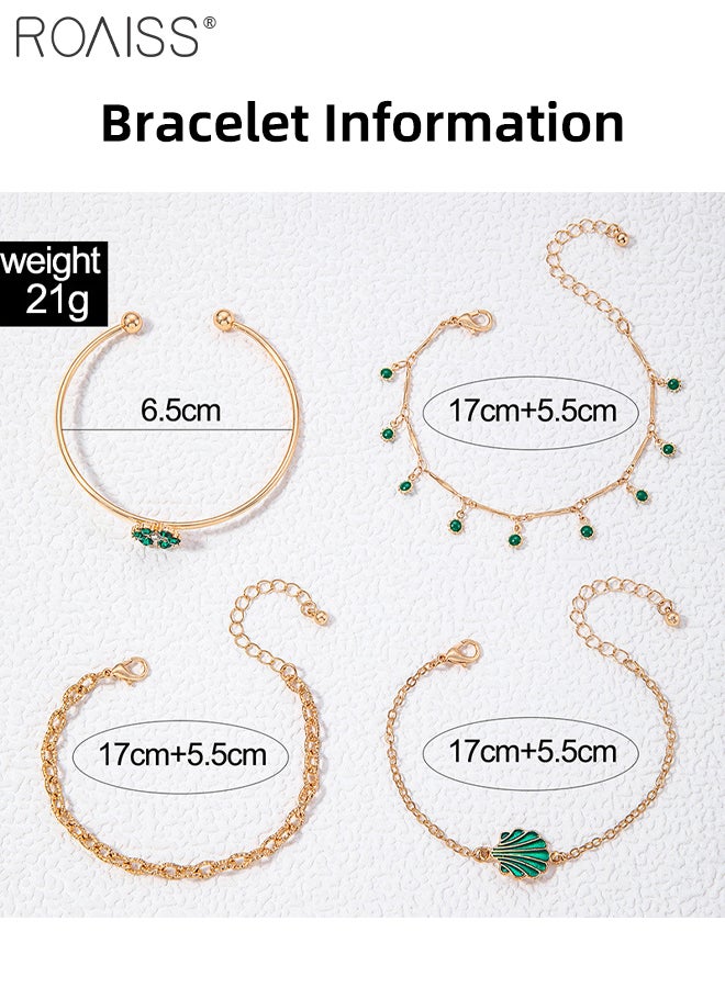 roaiss 5Pcs Women's Gold Quartz Watch Set, Analog Display Square Green Dial, Luxury Fashion Wristwatch with Retro Flowers Exquisite Bracelet, as Gift for Ladies - Image 4