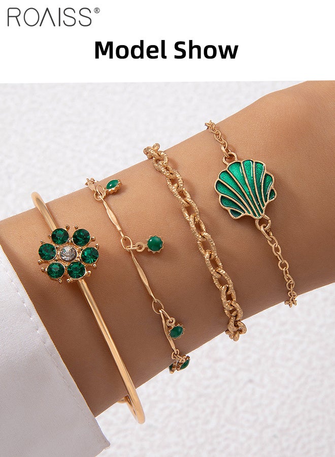roaiss 5Pcs Women's Gold Quartz Watch Set, Analog Display Square Green Dial, Luxury Fashion Wristwatch with Retro Flowers Exquisite Bracelet, as Gift for Ladies - Image 2