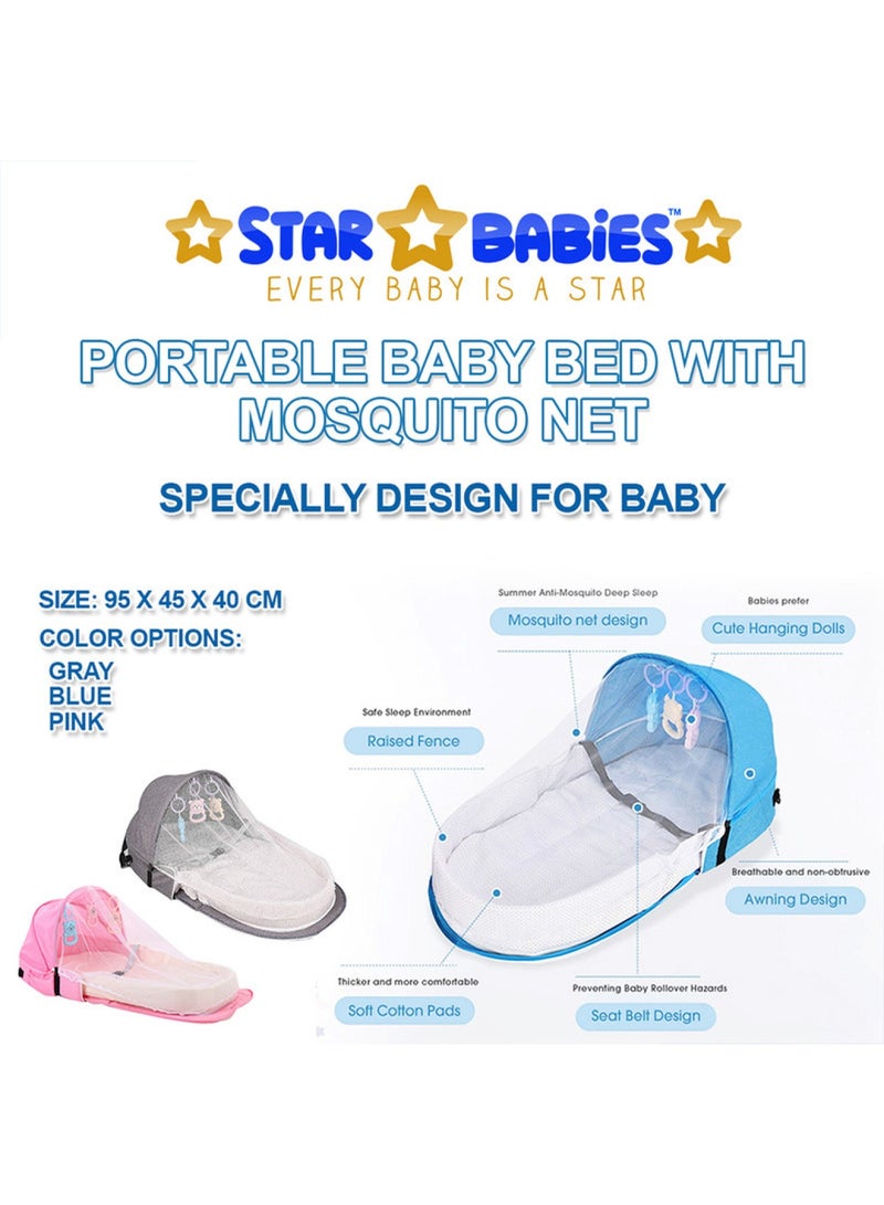 STAR BABiES Combo Pack Baby Sleeping Bed Baby Mosquito Bed With Free Shower Cap Powder Puff - Grey - Image 4