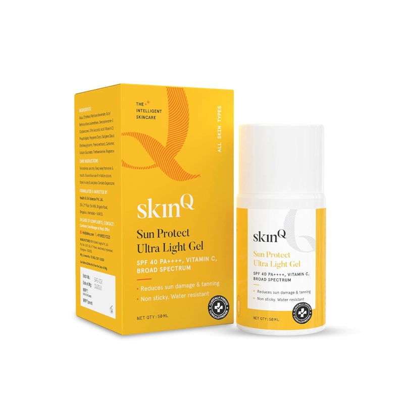 SkinQ Sunscreen for Men  Women 50ml with Vitamin C SPF 40  Broad Spectrum PA  Sun Protect Ultra Light Gel suitable for All Skin Types  Lightweight NonSticky  WaterResistant - Image 1