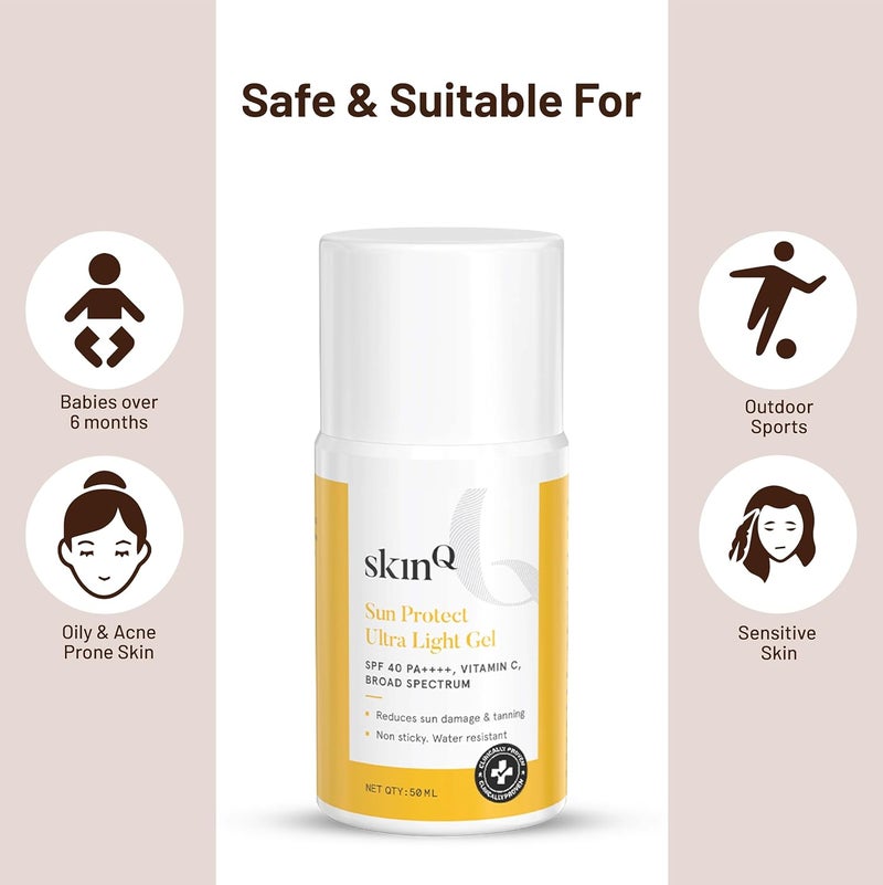 SkinQ Sunscreen for Men  Women 50ml with Vitamin C SPF 40  Broad Spectrum PA  Sun Protect Ultra Light Gel suitable for All Skin Types  Lightweight NonSticky  WaterResistant - Image 5