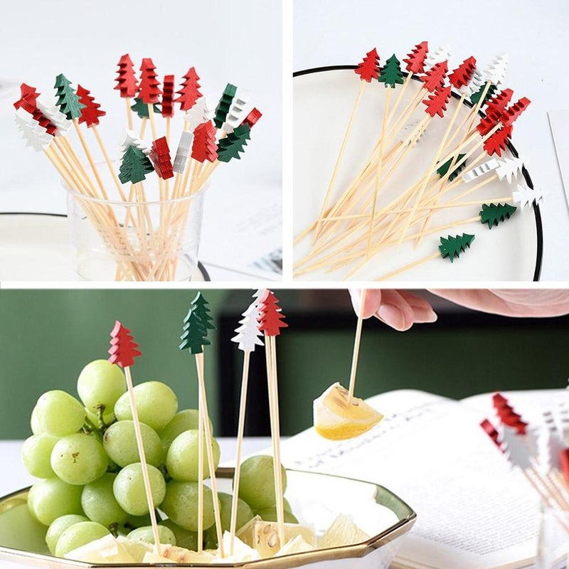 50pcs Christmas fruit sticks, disposable bamboo sticks, snowflakes, Christmas trees, reindeer, Santa Claus, snowmen - Image 4