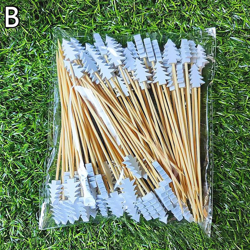 50pcs Christmas fruit sticks, disposable bamboo sticks, snowflakes, Christmas trees, reindeer, Santa Claus, snowmen - Image 1