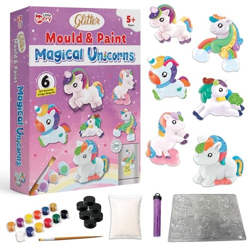 Little Berry DIY Art and Craft Items | Magical Unicorn Craft Kit | Make 6 Glitter Fridge Magnets | Painting Art and Craft Set for 3-10 Year Old Girls and Boys | DIY Kit for Kids - Image 1