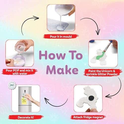 Little Berry DIY Art and Craft Items | Magical Unicorn Craft Kit | Make 6 Glitter Fridge Magnets | Painting Art and Craft Set for 3-10 Year Old Girls and Boys | DIY Kit for Kids - Image 3