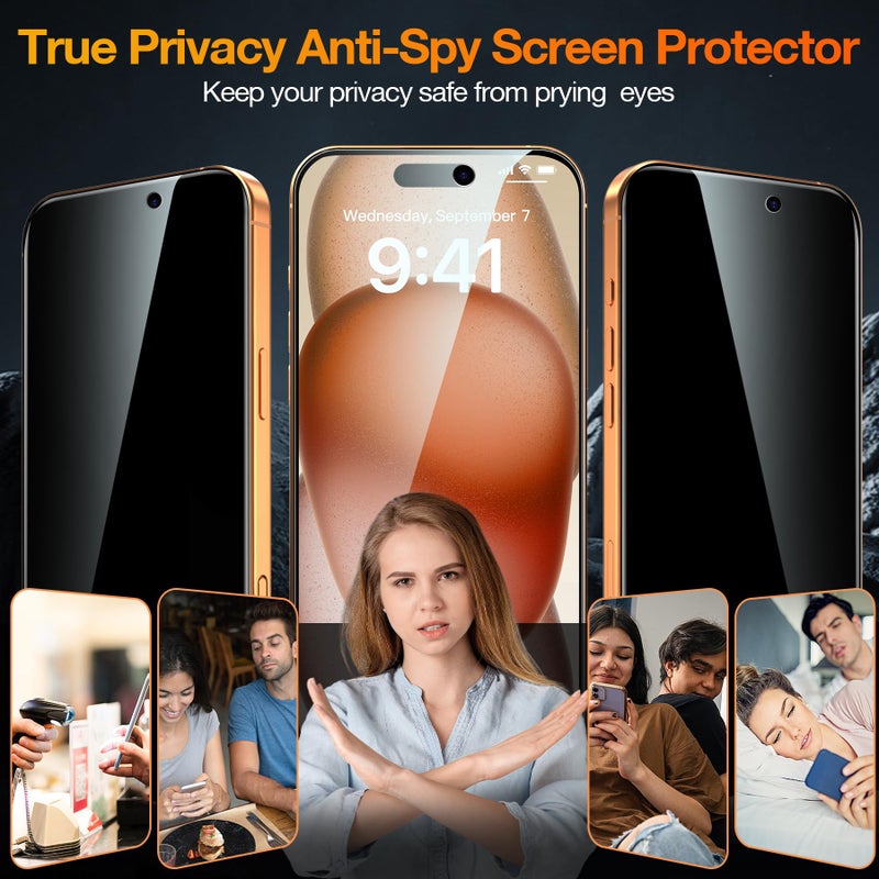 YMHML 3 Pack Compatible for iPhone 17 Pro Privacy Screen Protector Tempered Glass + 1 Set of Camera Lens Protector, 25Â°Anti Spy, [Top 9H+ Military Grade Shatterproof] [Bubble Free, Auto-Dust Removal] - Image 2