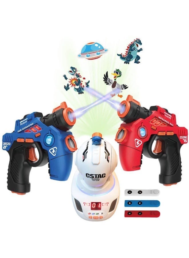 لعبه حرب الفضاء، بروجيكتور متحرك ومسدسين لعبه للتصويب على الاهداف الطائرة،  لعبة تصويب تفاعلية للاعبين تعمل بالأشعة تحت الحمراء بصوت وإضاءة ووضعين للعب لعبة فردية وجماعية ، مناسبة للاستخدام داخل المنزل وخارجه - Image 1