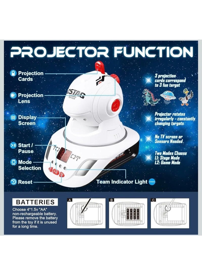 لعبه حرب الفضاء، بروجيكتور متحرك ومسدسين لعبه للتصويب على الاهداف الطائرة،  لعبة تصويب تفاعلية للاعبين تعمل بالأشعة تحت الحمراء بصوت وإضاءة ووضعين للعب لعبة فردية وجماعية ، مناسبة للاستخدام داخل المنزل وخارجه - Image 2