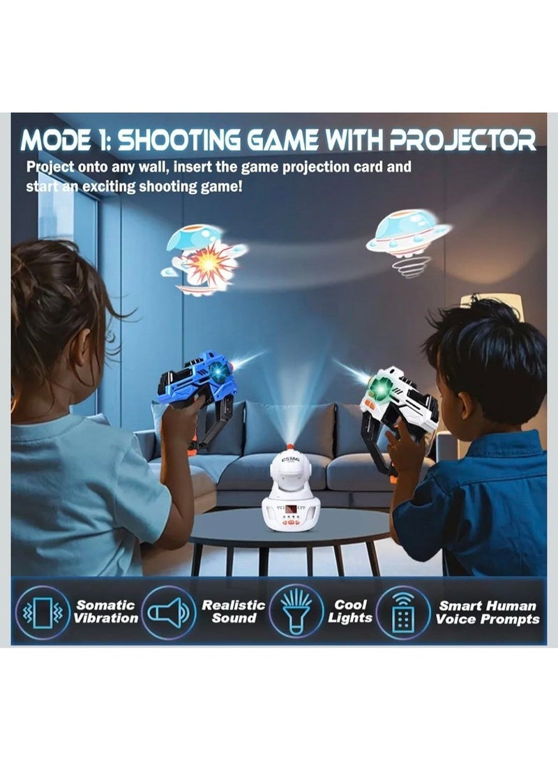 لعبه حرب الفضاء، بروجيكتور متحرك ومسدسين لعبه للتصويب على الاهداف الطائرة،  لعبة تصويب تفاعلية للاعبين تعمل بالأشعة تحت الحمراء بصوت وإضاءة ووضعين للعب لعبة فردية وجماعية ، مناسبة للاستخدام داخل المنزل وخارجه - Image 4